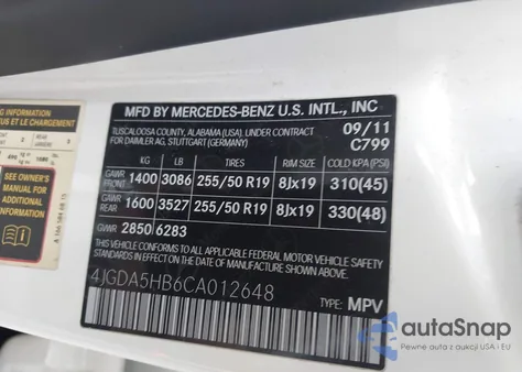 2012 Mercedes-Benz Ml 350 4Matic from USA, damaged, VIN 4JGDA5HB6CA012648